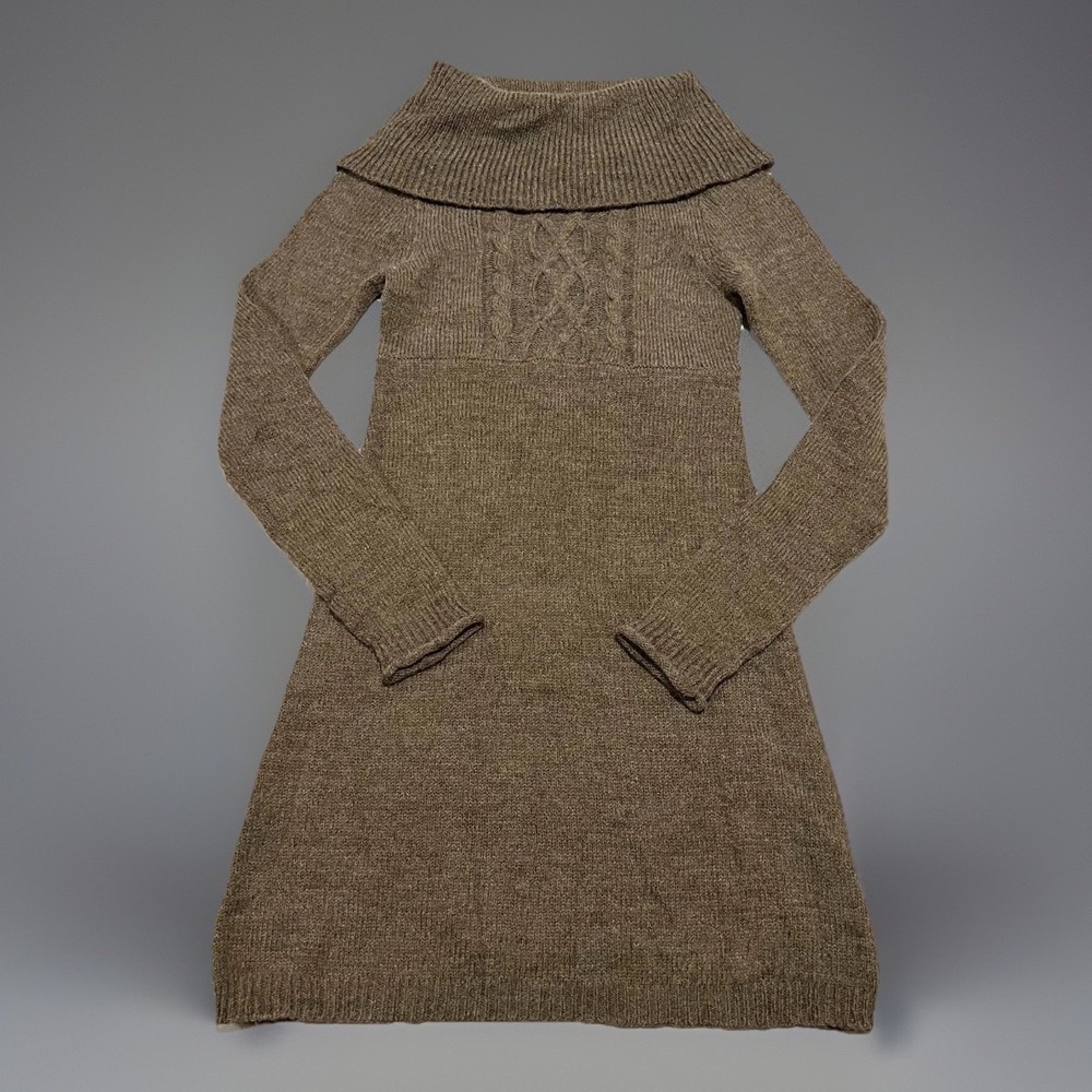 Mudd Womens Brown Y2K Fold-Over Neckline Cable Knit Mini Sweater Dress Size M